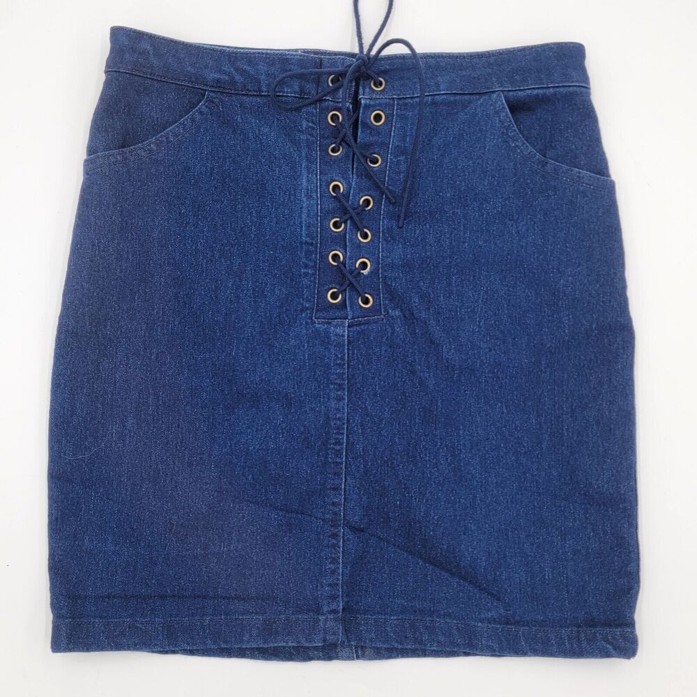 Forever 21 Small Dark Wash Denim Lace Up Mini Skirt Western Cowgirl Bratz Y2K